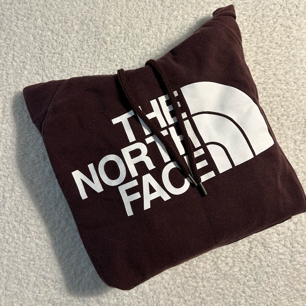 The North Face Burgundy Hoodie with White Logo